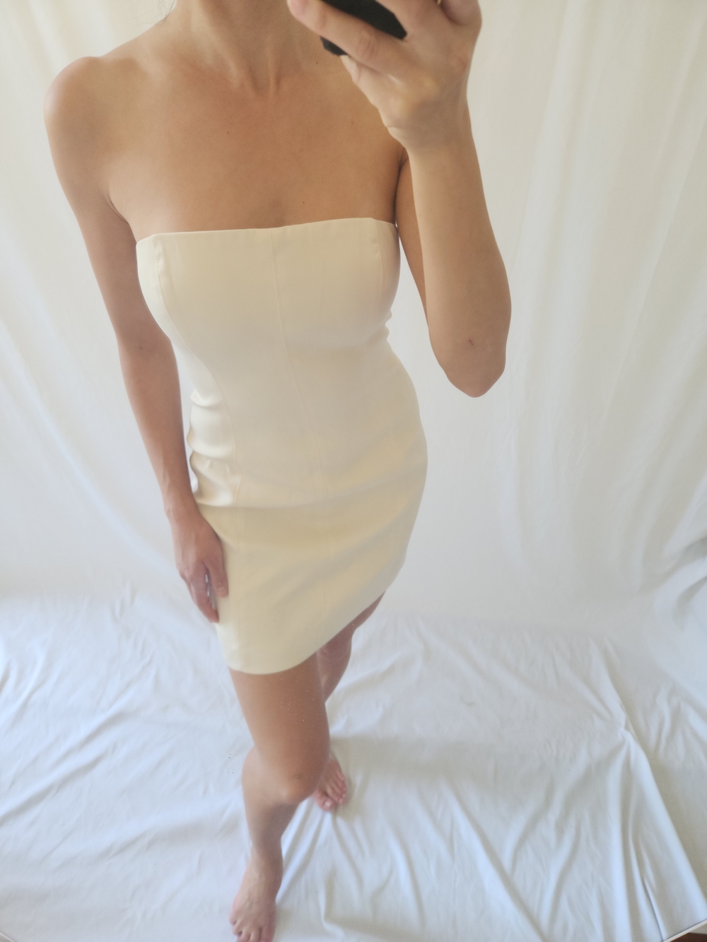 Meshki Strapless Cream Bodycon Mini - Picture 3 of 14